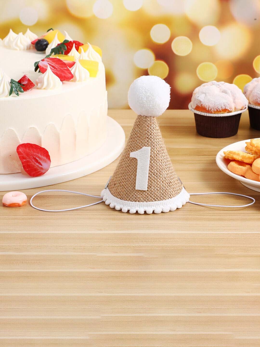 

Babymoon Infants Pom Pom Detail Sparkle Princess 1st Birthday Cap, Brown