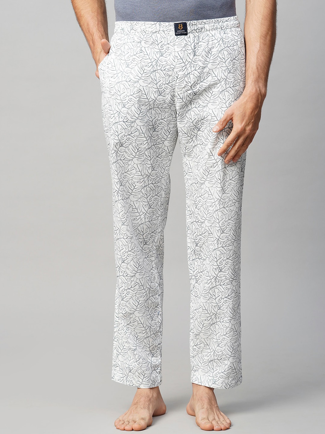 

URBAN SCOTTISH Men Printed Pure Cotton Lounge Pants, White