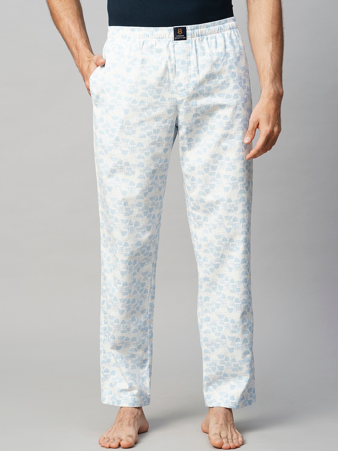 

URBAN SCOTTISH Men Printed Pure Cotton Lounge Pants, Blue