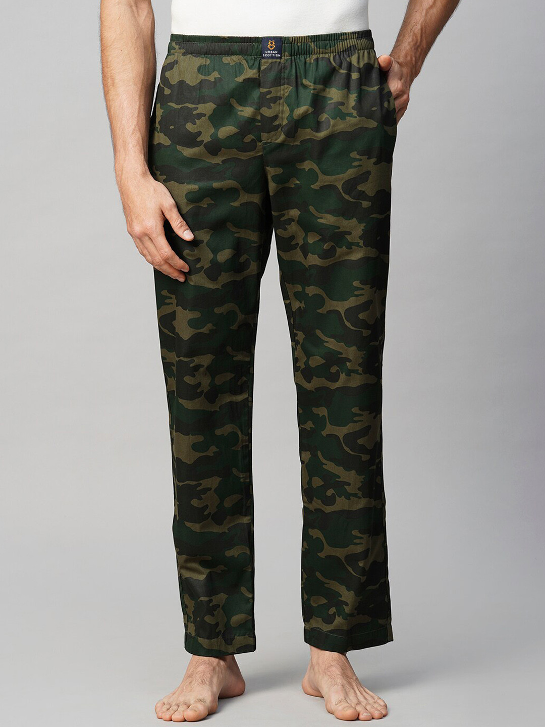 

URBAN SCOTTISH Men Printed Pure Cotton Lounge Pants, Green