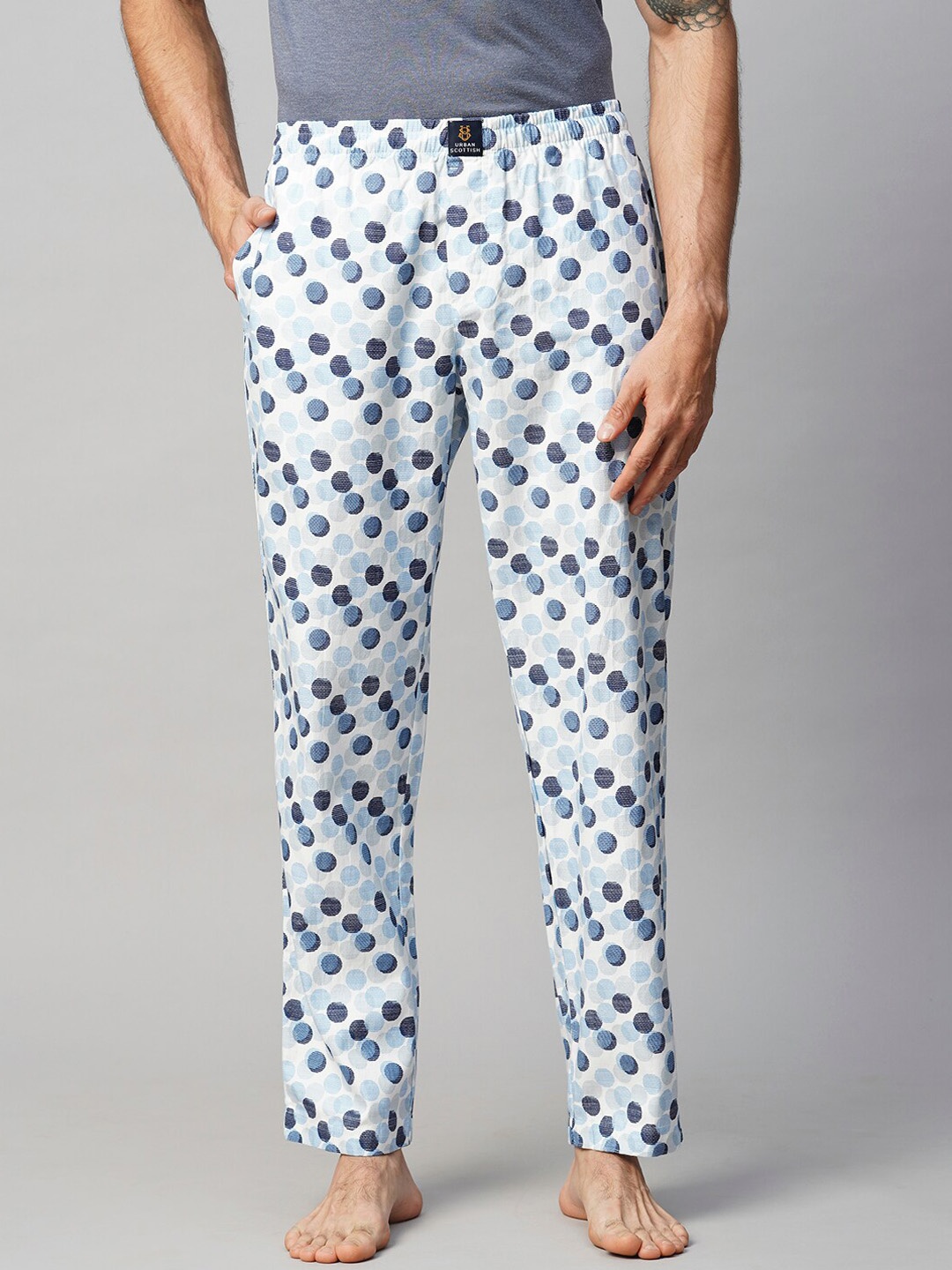 

URBAN SCOTTISH Men Printed Pure Cotton Lounge Pants, White