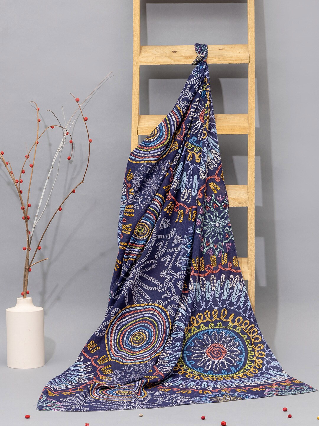 

Contrast Living Printed Pure Cotton Scarf, Blue