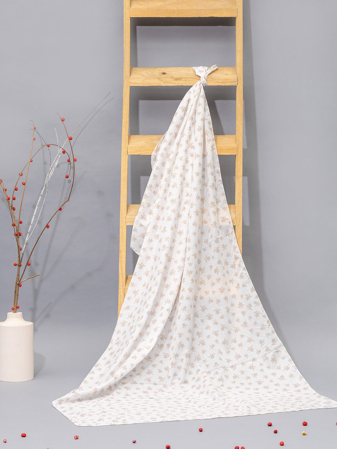 

Contrast Living Floral Printed Pure Cotton Scarf, White