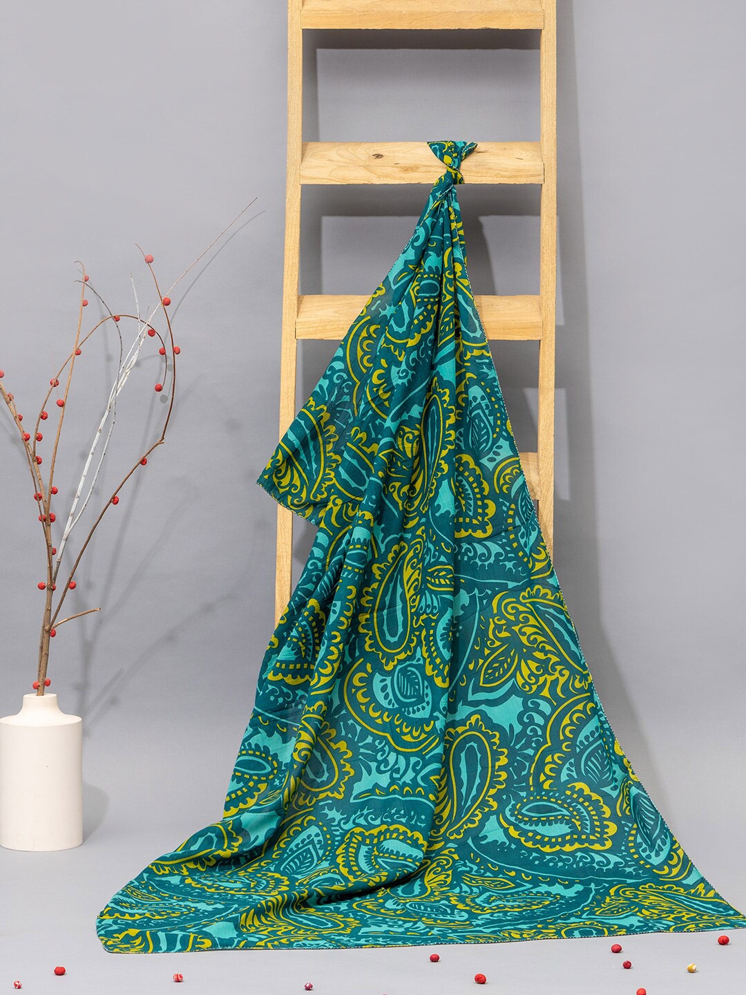 

Contrast Living Ethnic Motif Printed Pure Cotton Scarf, Turquoise blue
