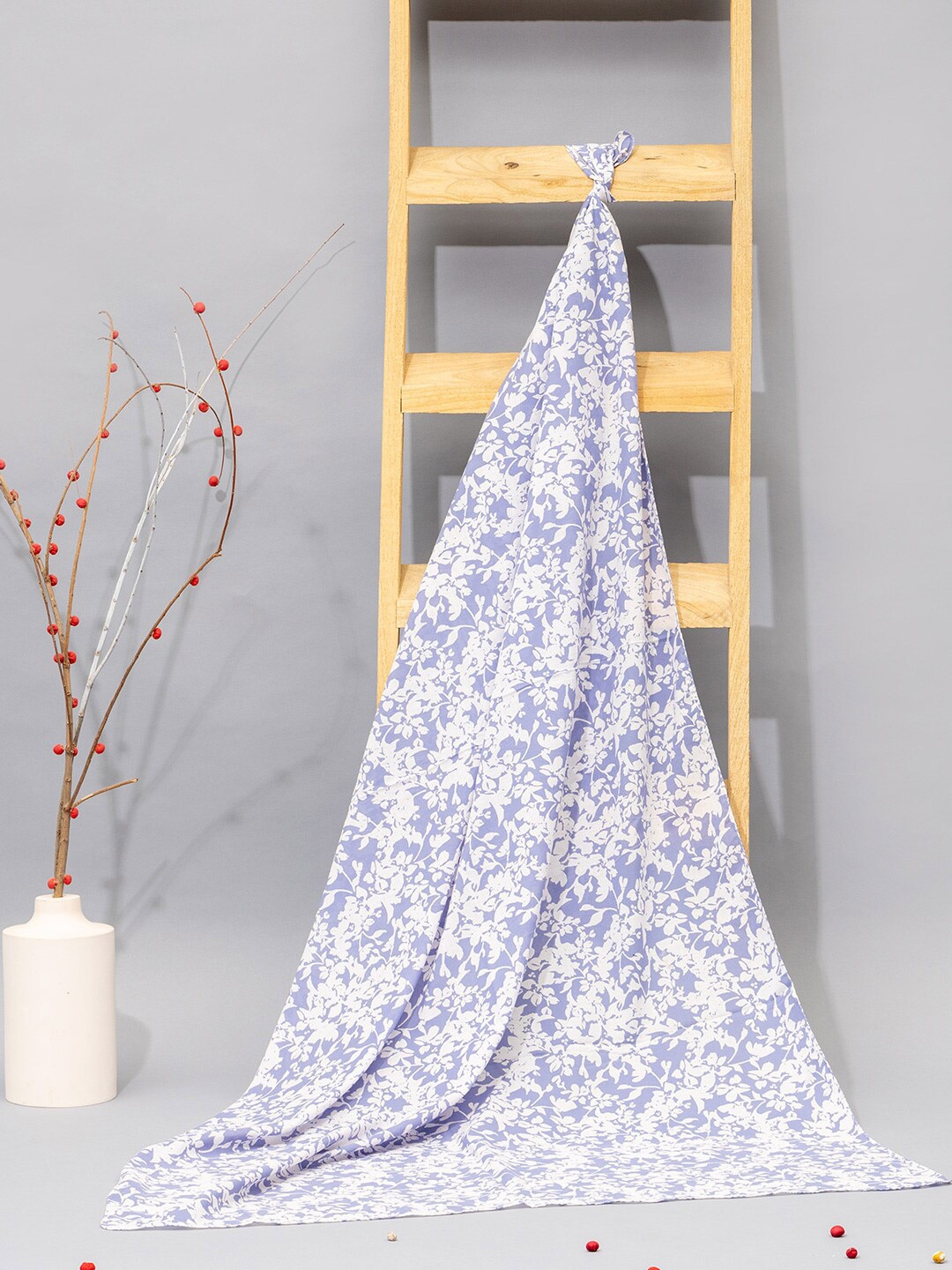 

Contrast Living Floral Printed Pure Cotton Scarf, Purple