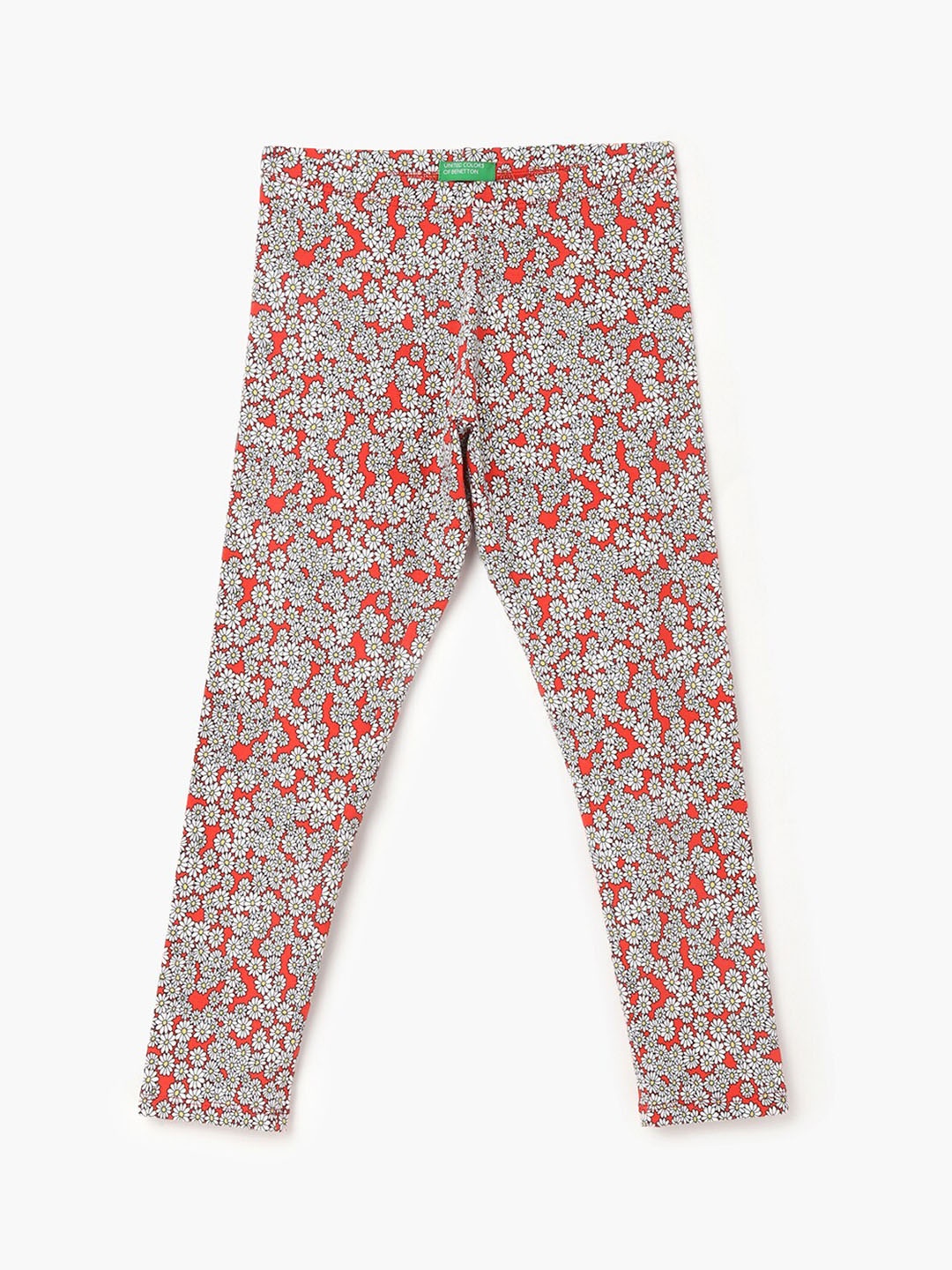 

United Colors of Benetton Girls Floral Printed Mid-Rise Ankle-Length Leggings, Red