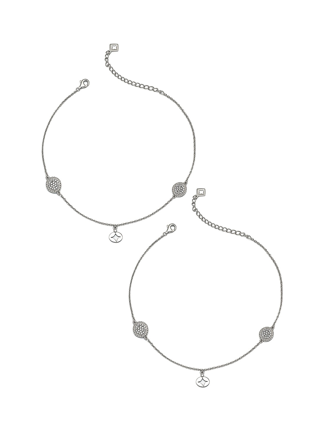 

SILBERRY Rhodium-Plated Crystals-Studded Anklet, Silver