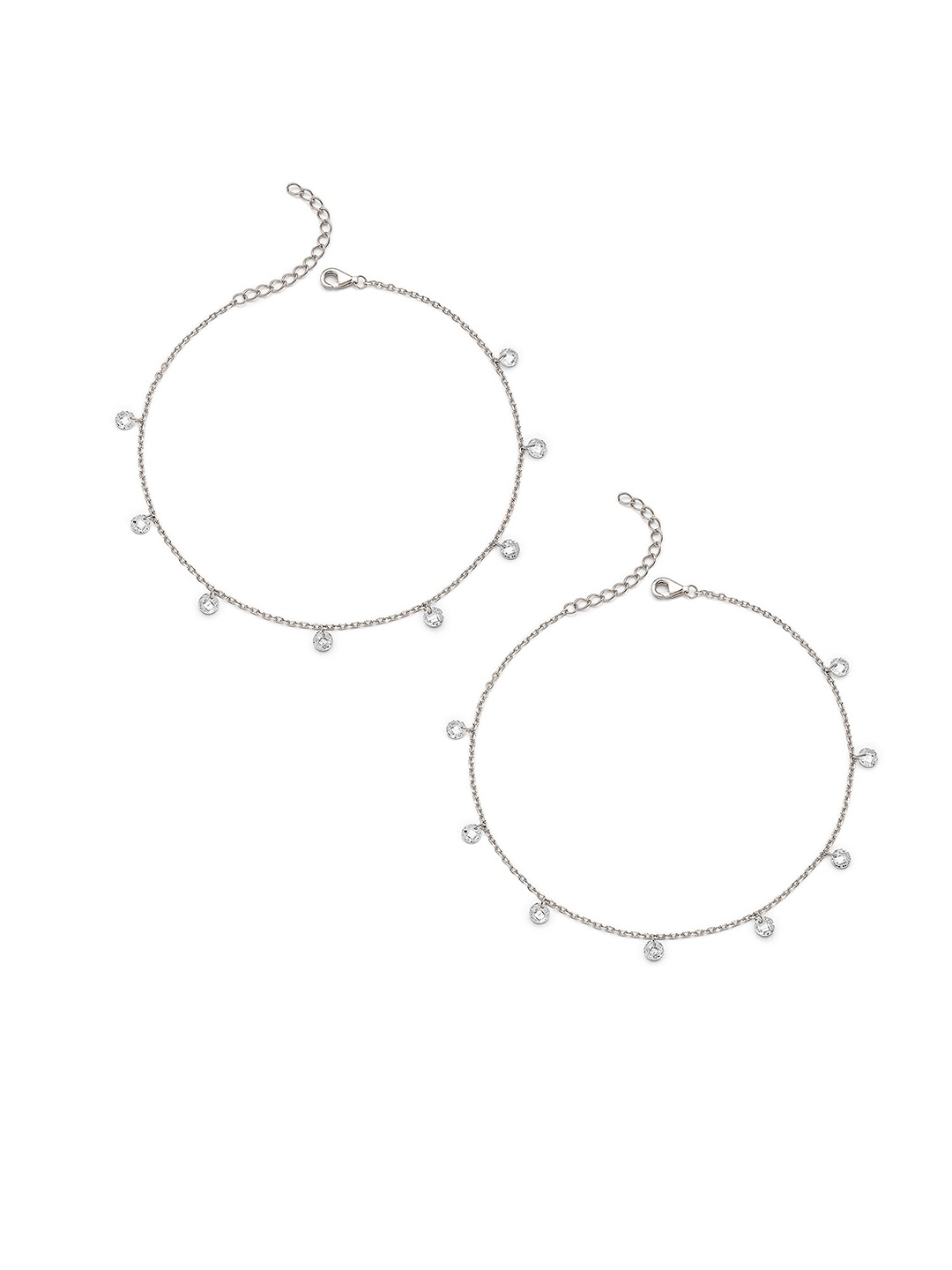 

SILBERRY Set Of 2 Rhodium-Plated Crystals Anklet, Silver