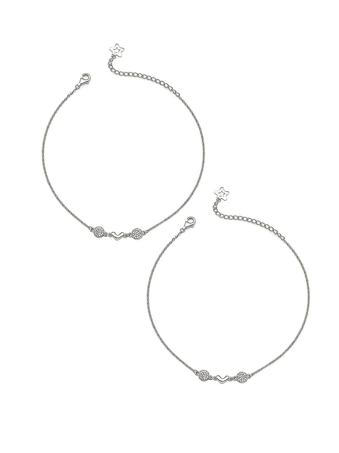 

SILBERRY Rhodium-Plated Crystals-Studded Anklet, Silver