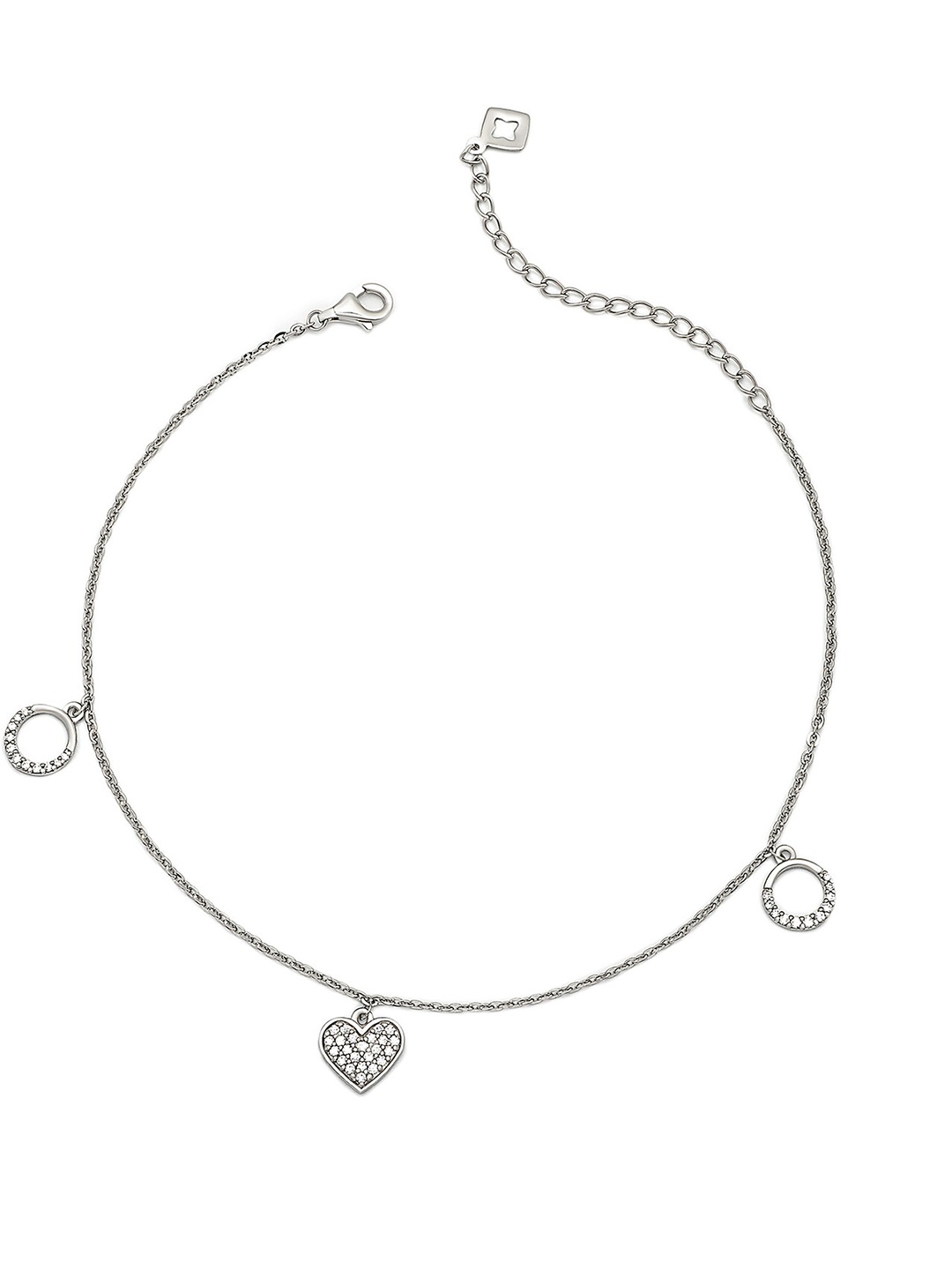 

SILBERRY Rhodium-Plated Crystals-Studded Anklet, Silver