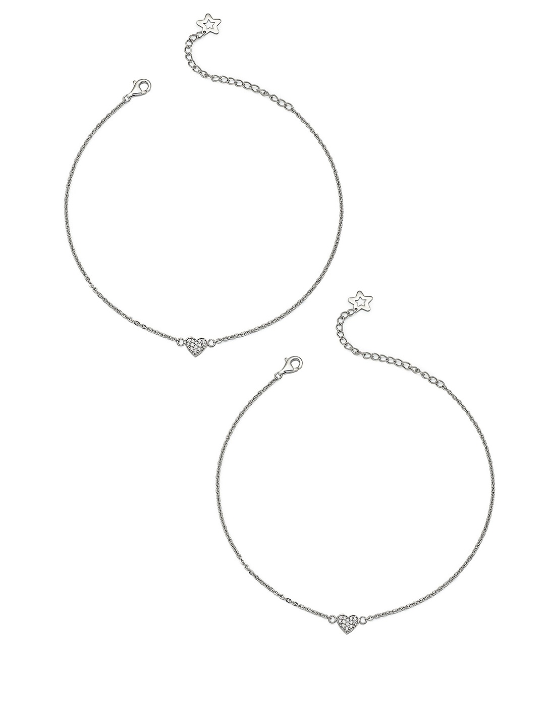 

SILBERRY Rhodium-Plated Crystals-Studded Anklet, Silver