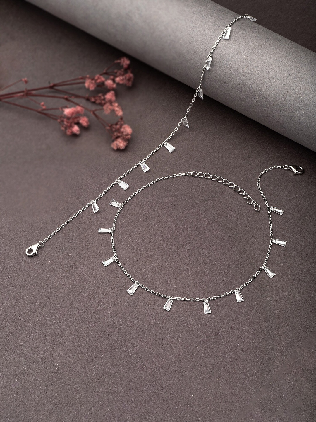 

SILBERRY Rhodium-Plated 925 Sterling Silver Crystals Anklet