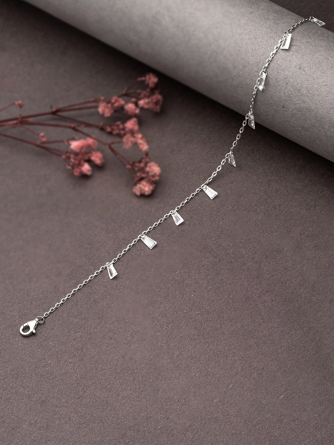 

SILBERRY Rhodium-Plated Crystals Anklet, Silver