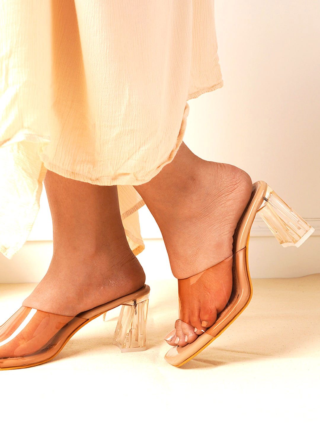 

DressBerry Beige Open Toe Block Heels