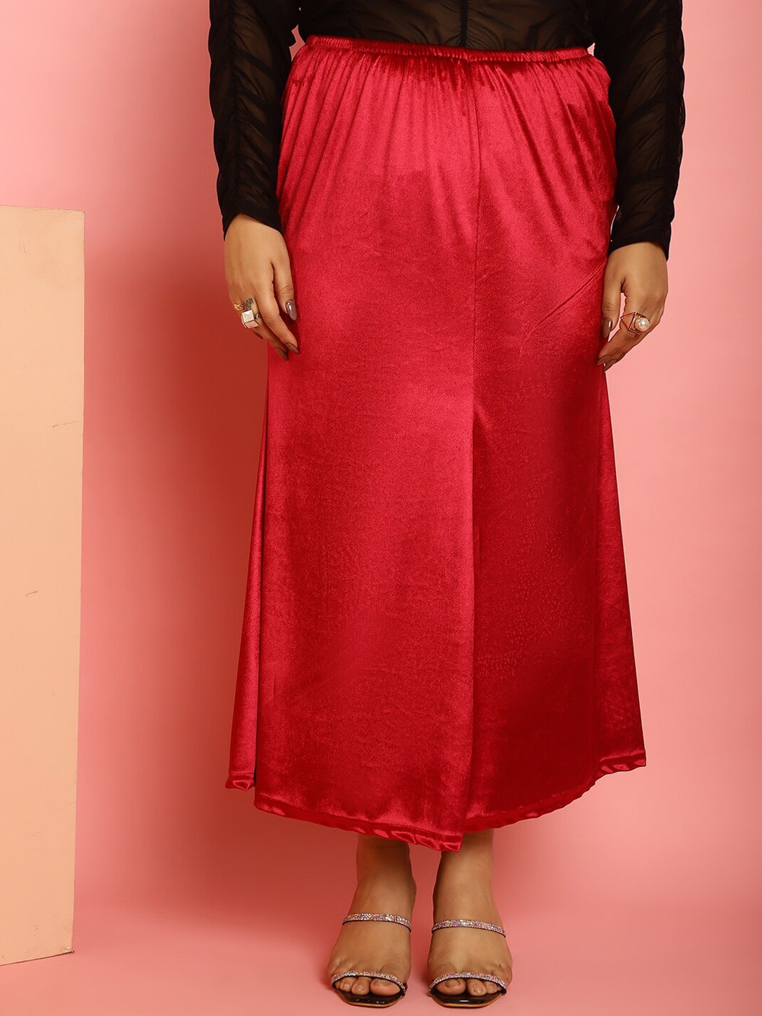 

theRebelinme Plus Size Flared Maxi Skirt, Red