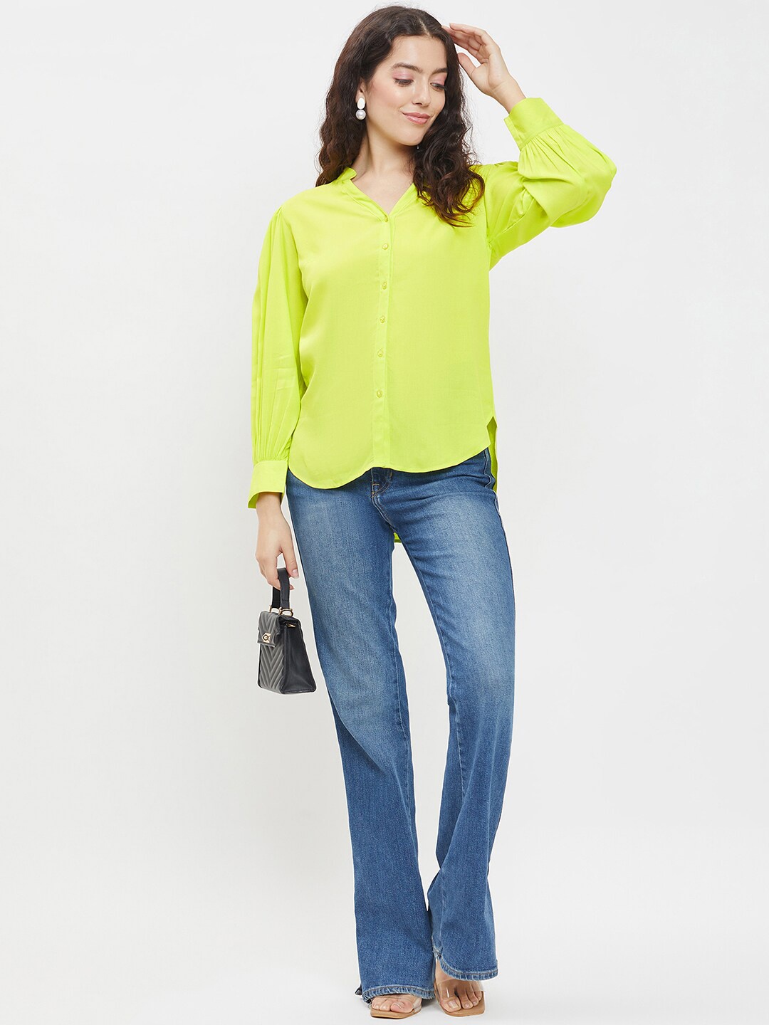 

Ruhaans Classic Spread Collar Long Sleeves Casual Shirt, Lime green