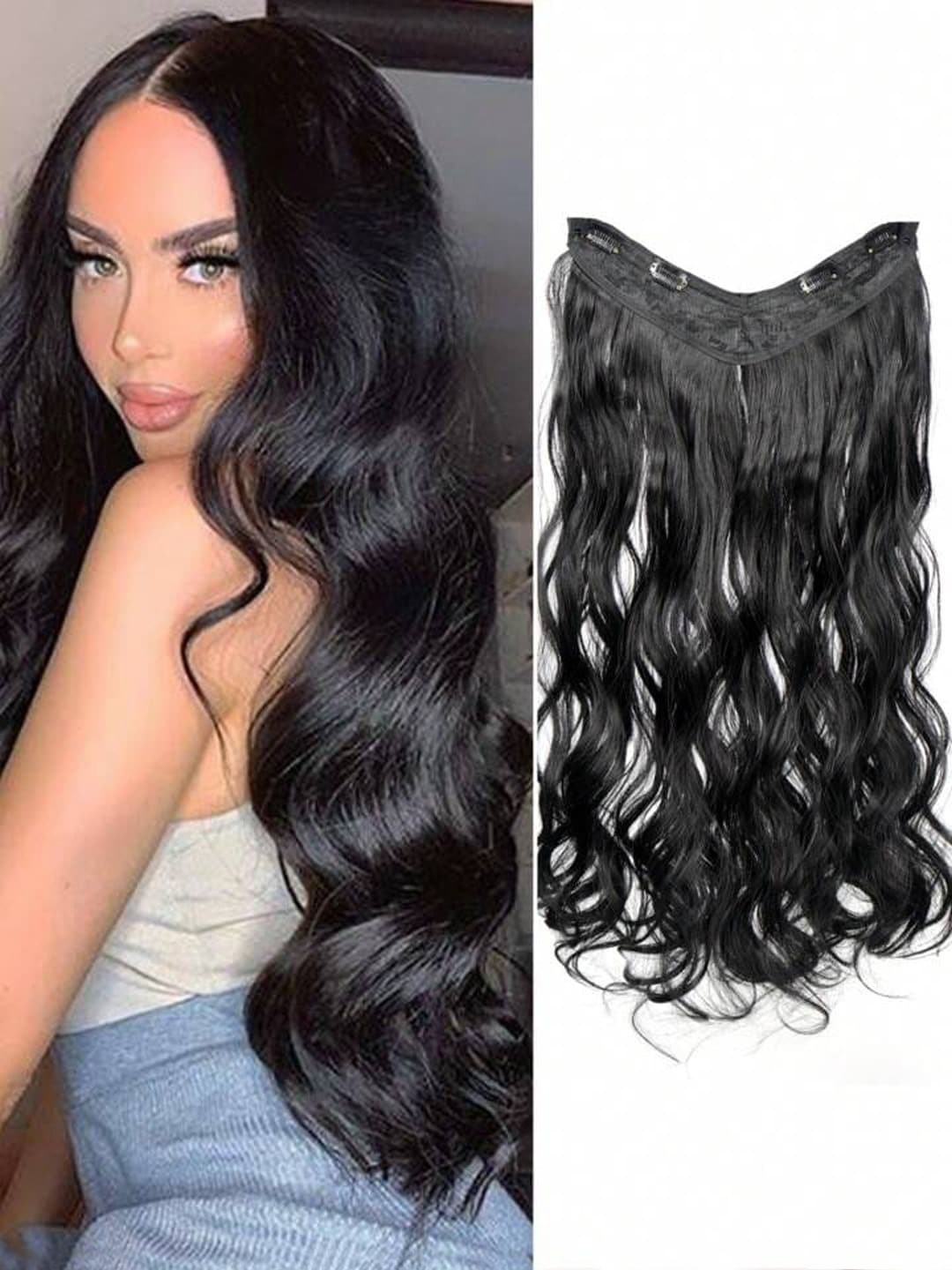 

VAGHBHATT Women 26 Inch Clip-On Synthetic Wavy Hair Topper Extension - Black