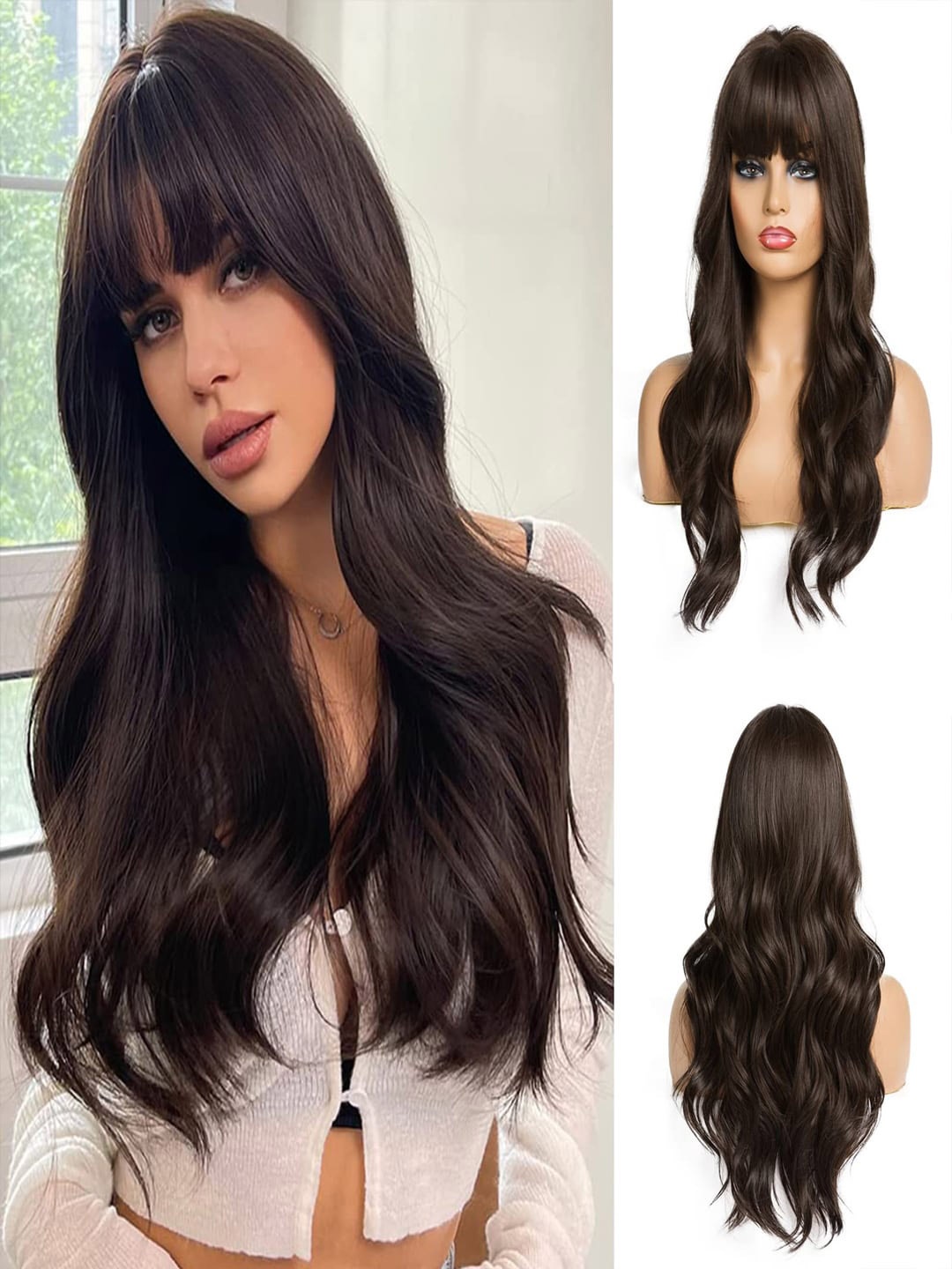 

VAGHBHATT 24 Inches Tousy Curly Wig Washable Full Head Hair Wig - Natural Brown