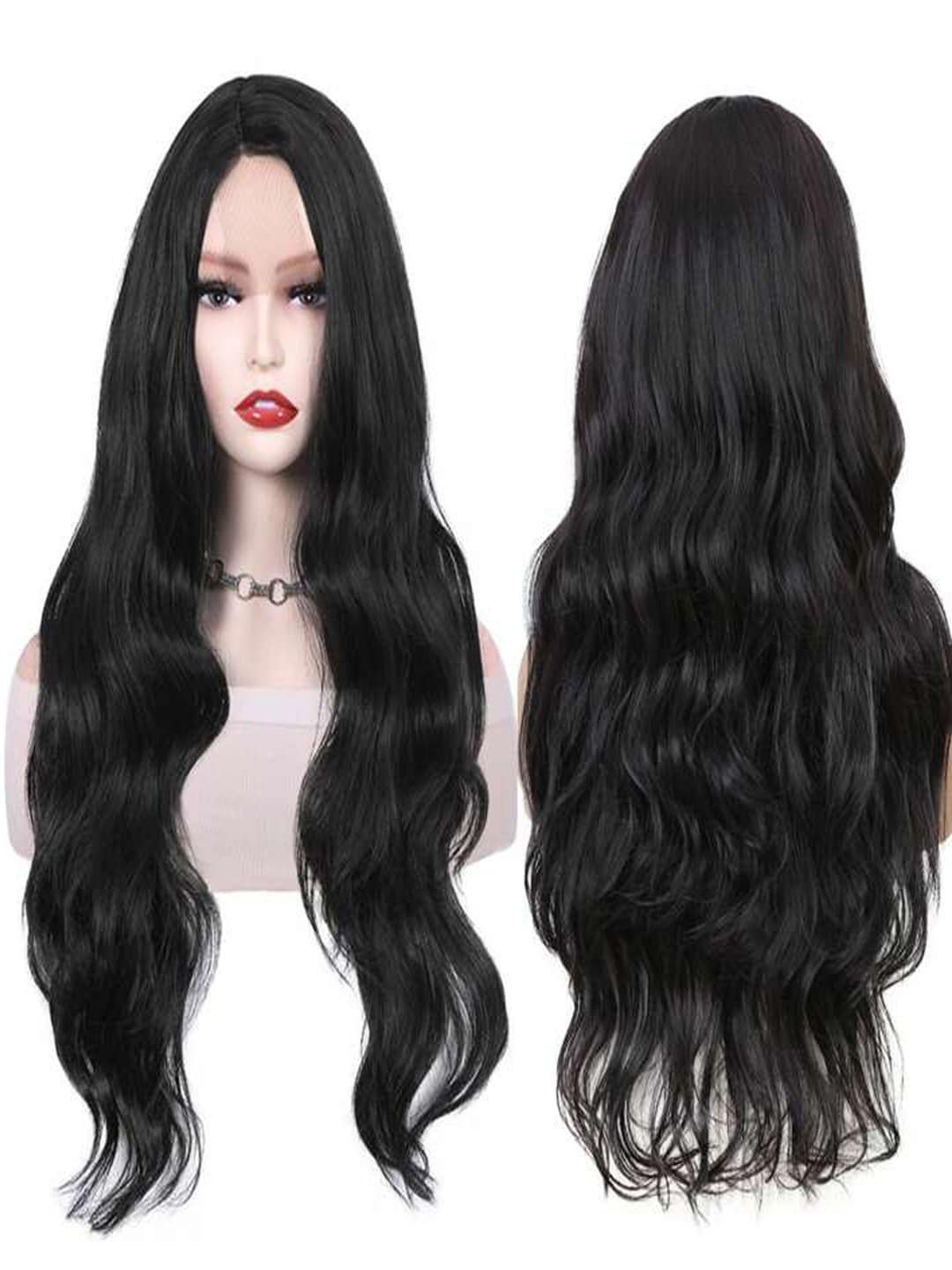 

VAGHBHATT 28 Inches Full Head Long Wavy Hair Wigs - Black