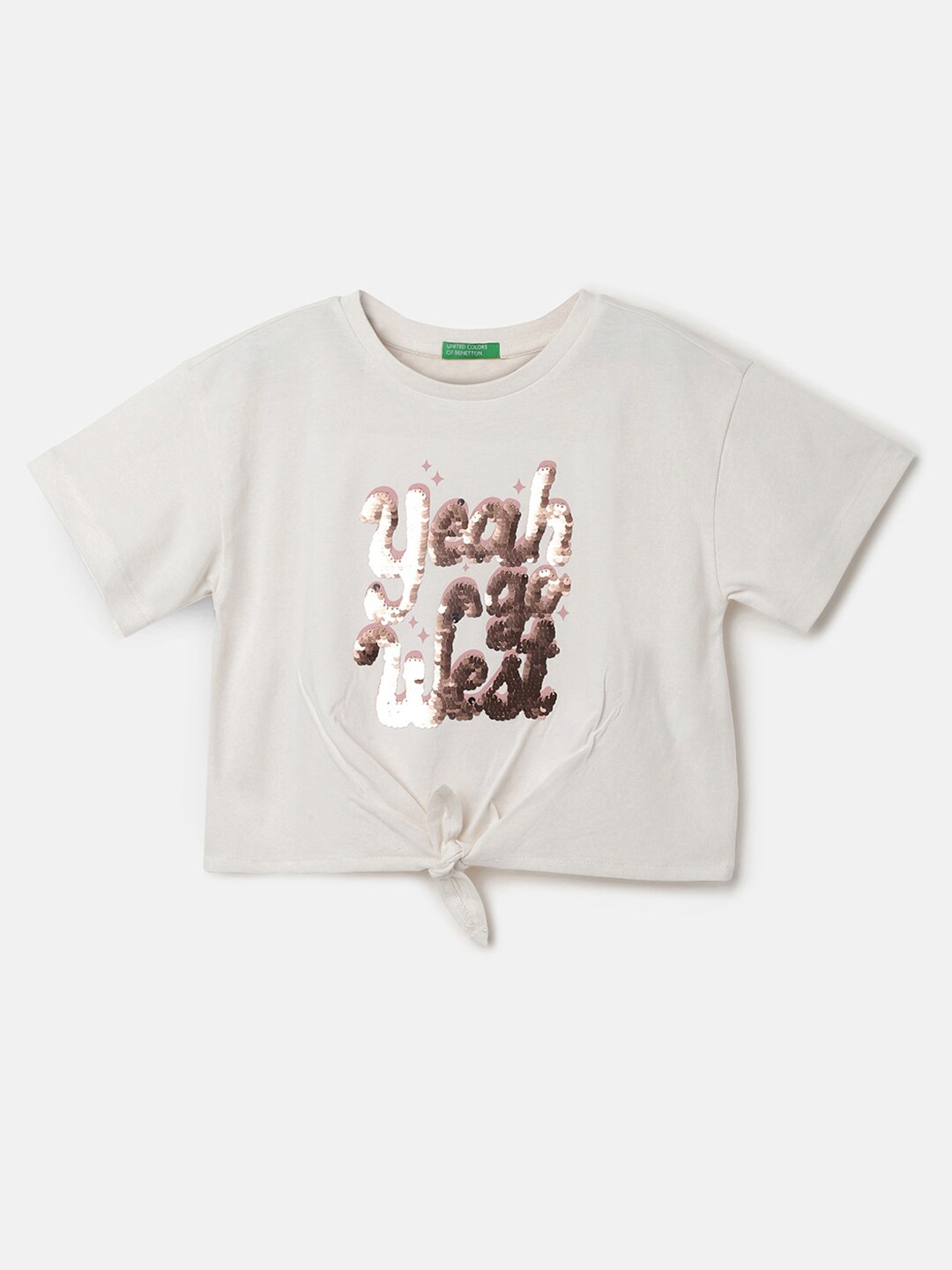 

United Colors of Benetton Girls Typography Printed Pure Cotton T-shirt, White