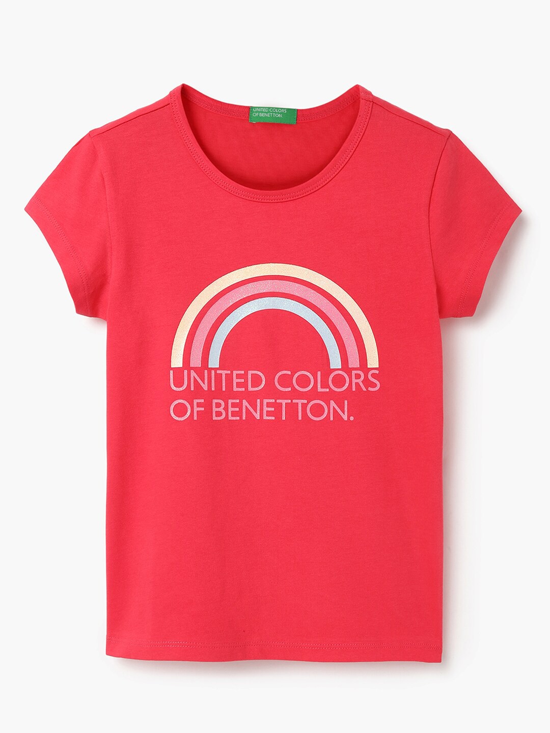 

United Colors of Benetton Girls Typography Printed Pure Cotton T-shirt, Red
