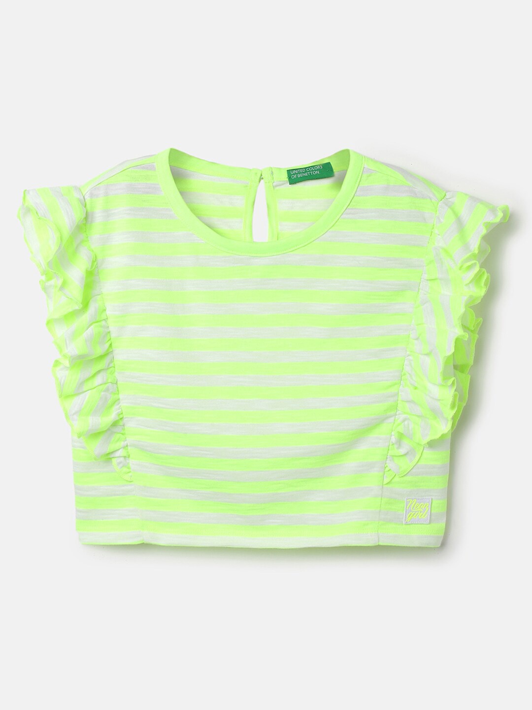 

United Colors of Benetton Girls Striped Extended Sleeves Top, Green