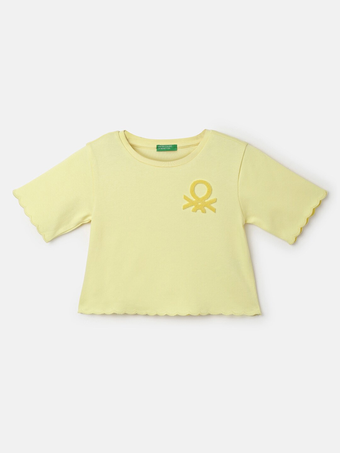 

United Colors of Benetton Girls Round Neck Pure Cotton T-shirt, Yellow