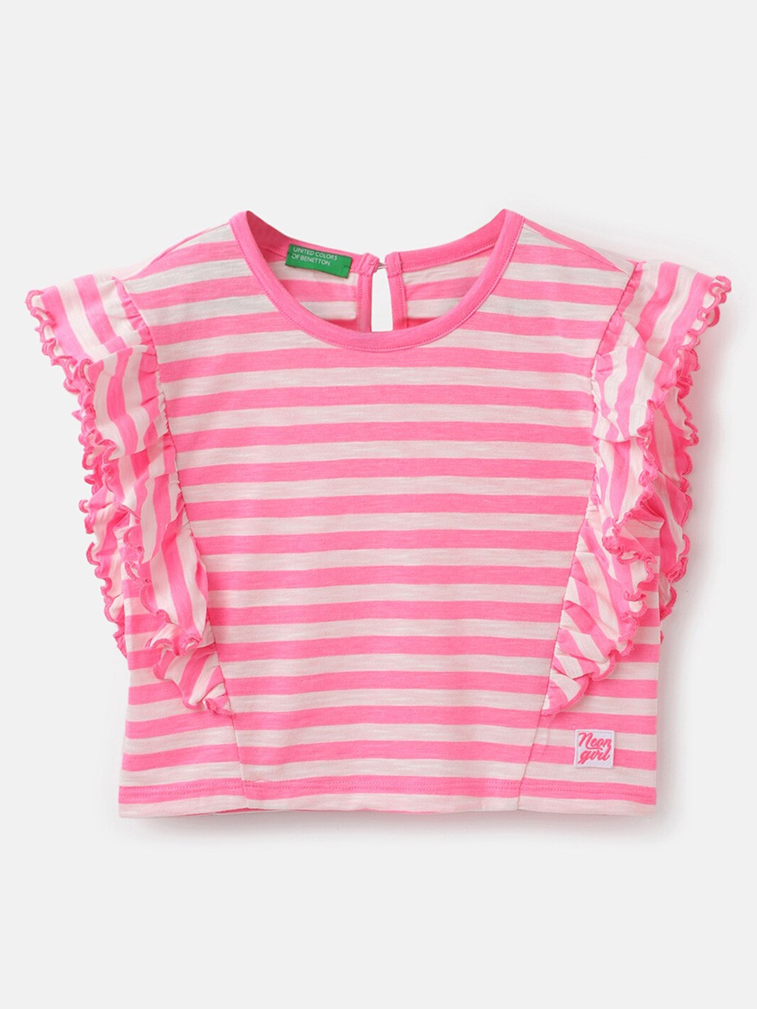 United Colors of Benetton Girls Striped T-shirt, Pink