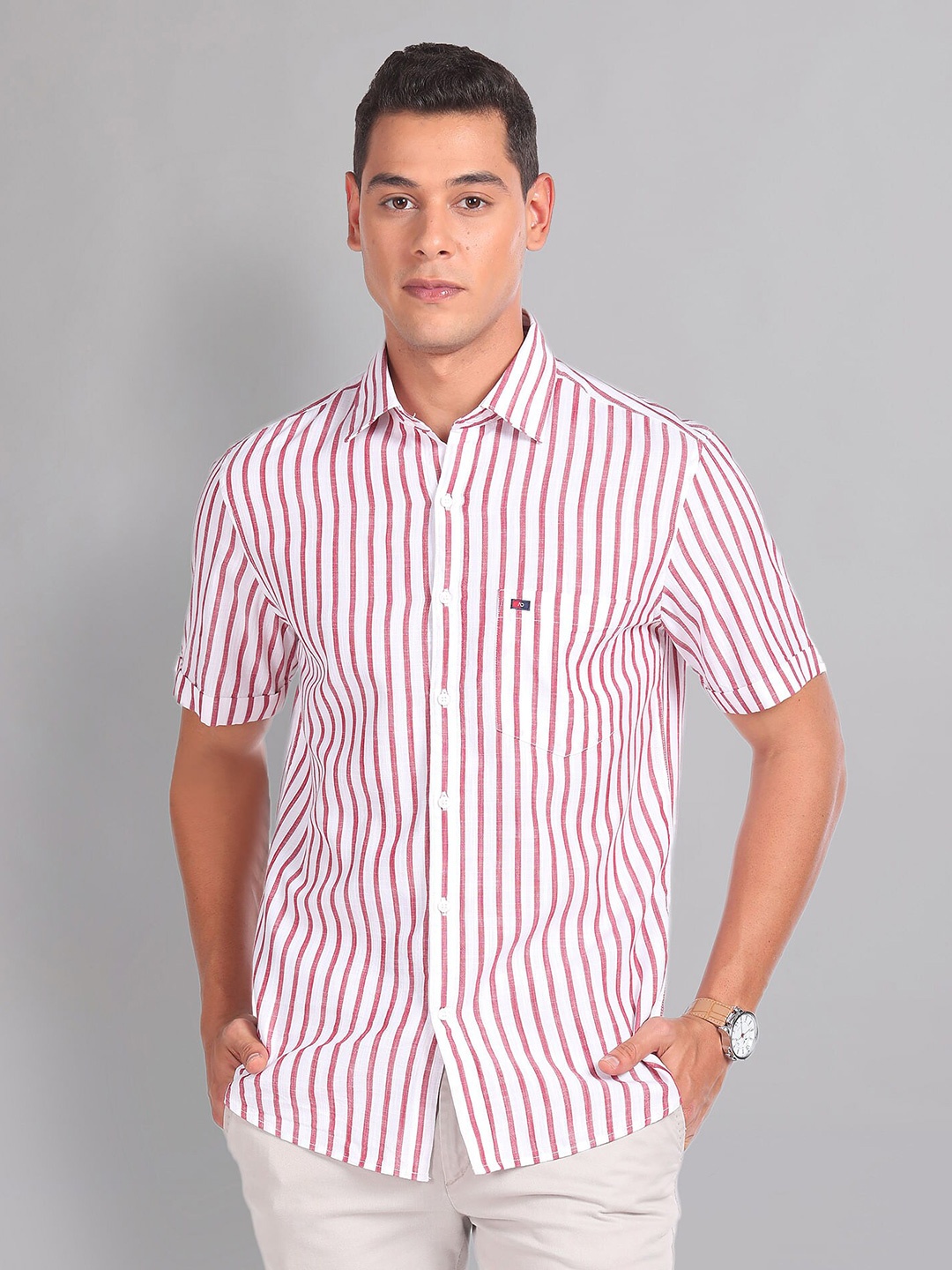 

AD By Arvind Slim Fit Striped Cotton Casual Shirt, Red