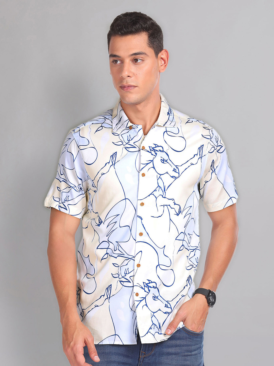 

AD By Arvind Slim Fit Abstract Printed Casual Shirt, White