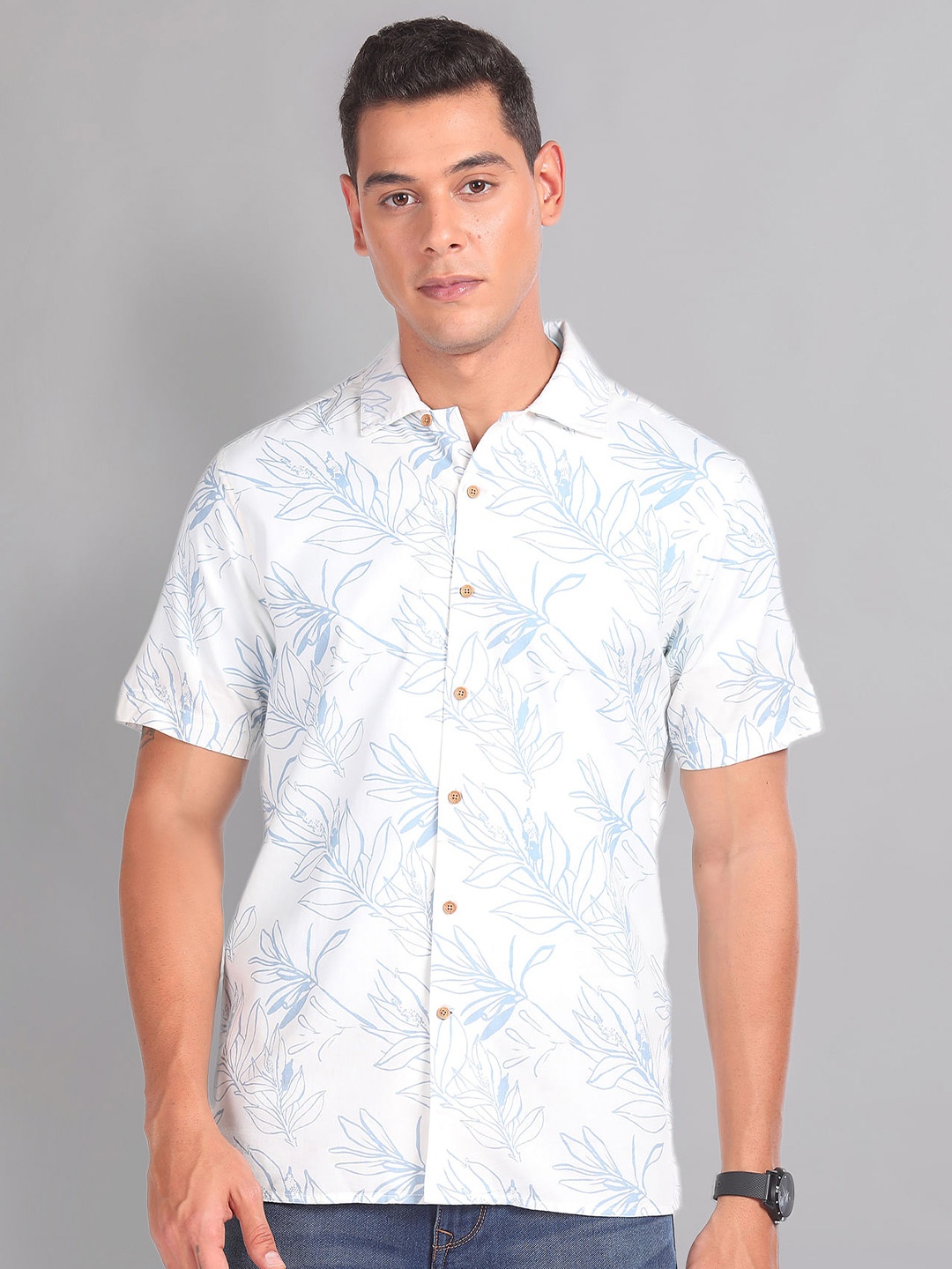 

AD By Arvind Floral Printed Cotton Slim Fit Casual Shirt, White