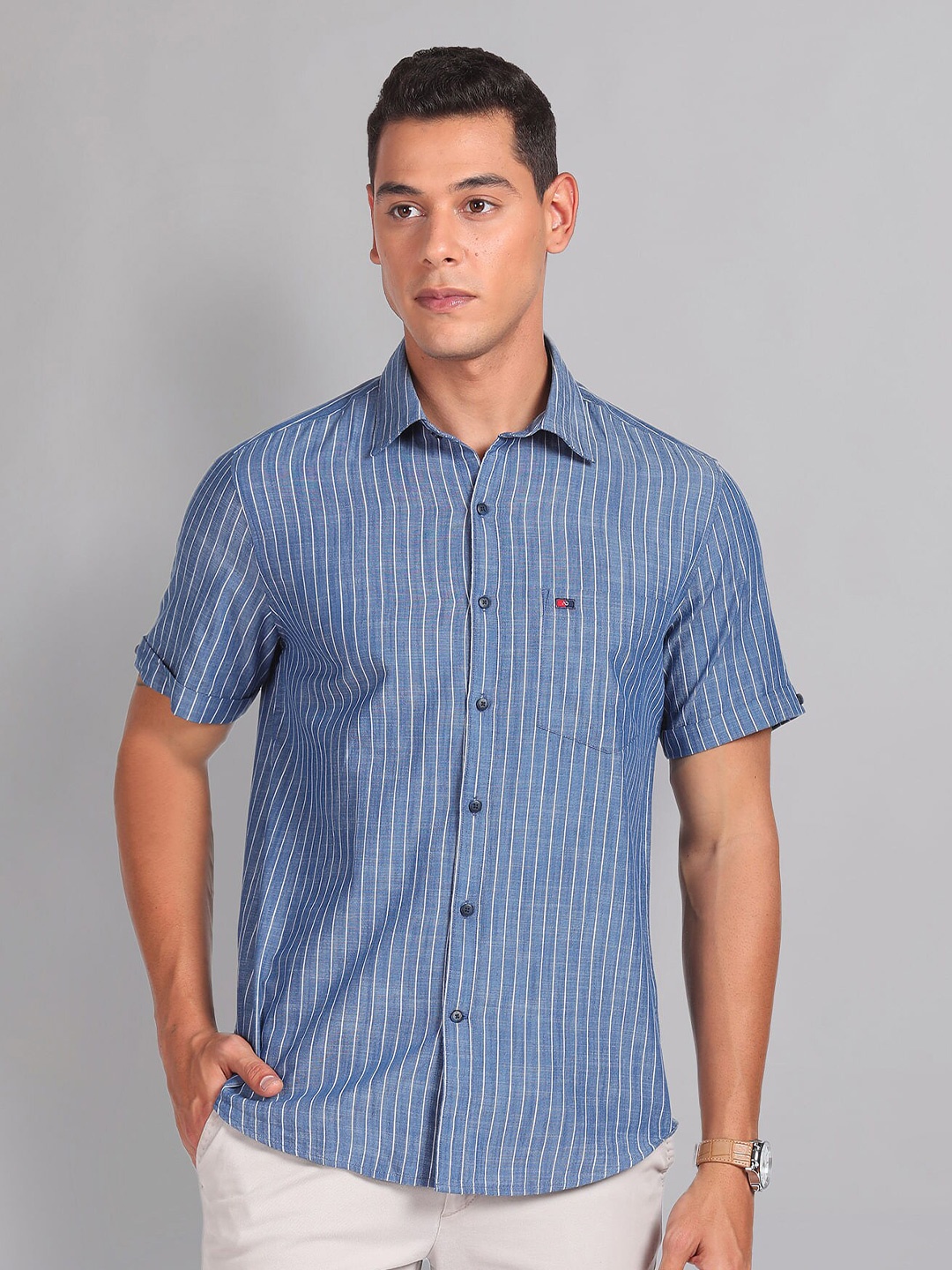

AD By Arvind Vertical Striped Spread Collar Slim Fit Casual Shirt, Blue