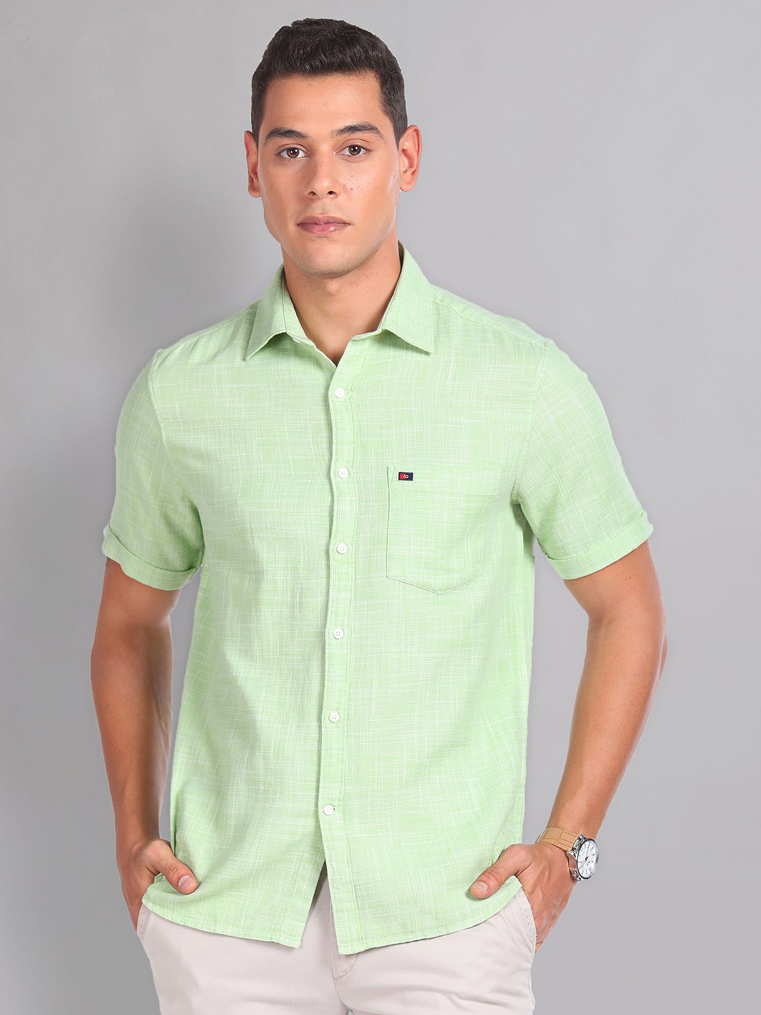 

AD By Arvind Textured Spread Collar Slim Fit Casual Shirt, Green