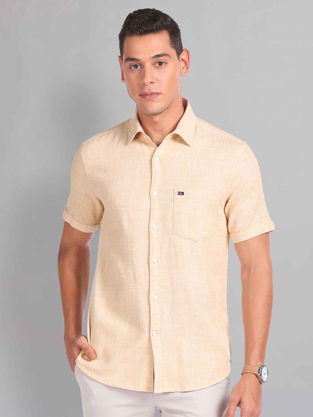 

AD By Arvind Textured Spread Collar Slim Fit Casual Shirt, Beige