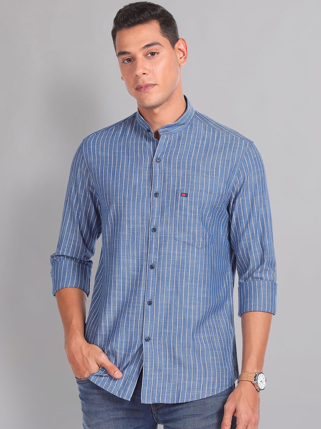 

AD By Arvind Vertical Striped Slim Fit Casual Shirt, Blue