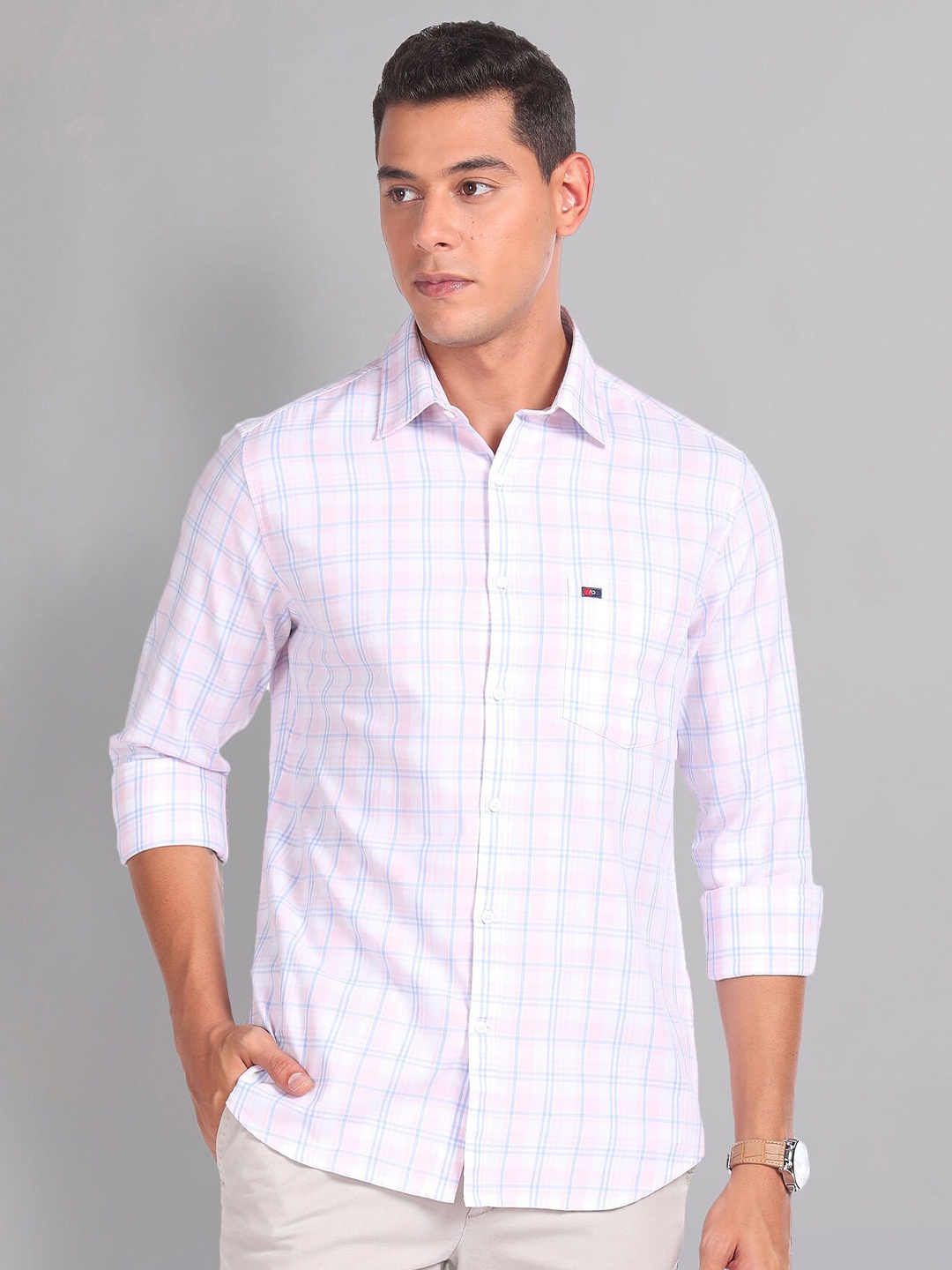 

AD By Arvind Slim Fit Grid Tattersall Checks Cotton Casual Shirt, Pink