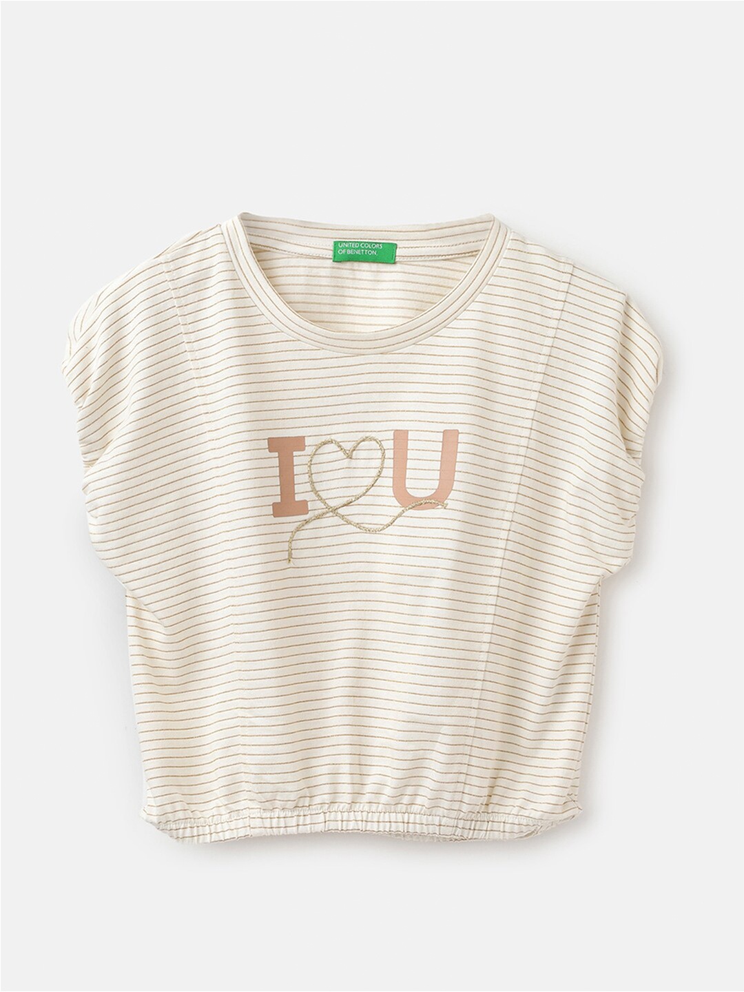 

United Colors of Benetton Striped Extended Sleeves Cotton Top, White