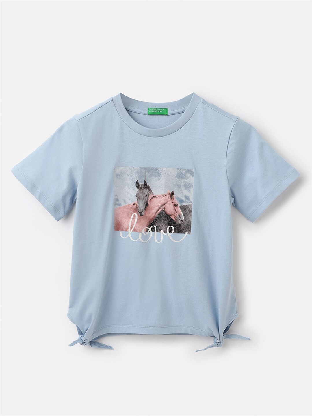 

United Colors of Benetton Print Regular Fit Cotton Top, Blue