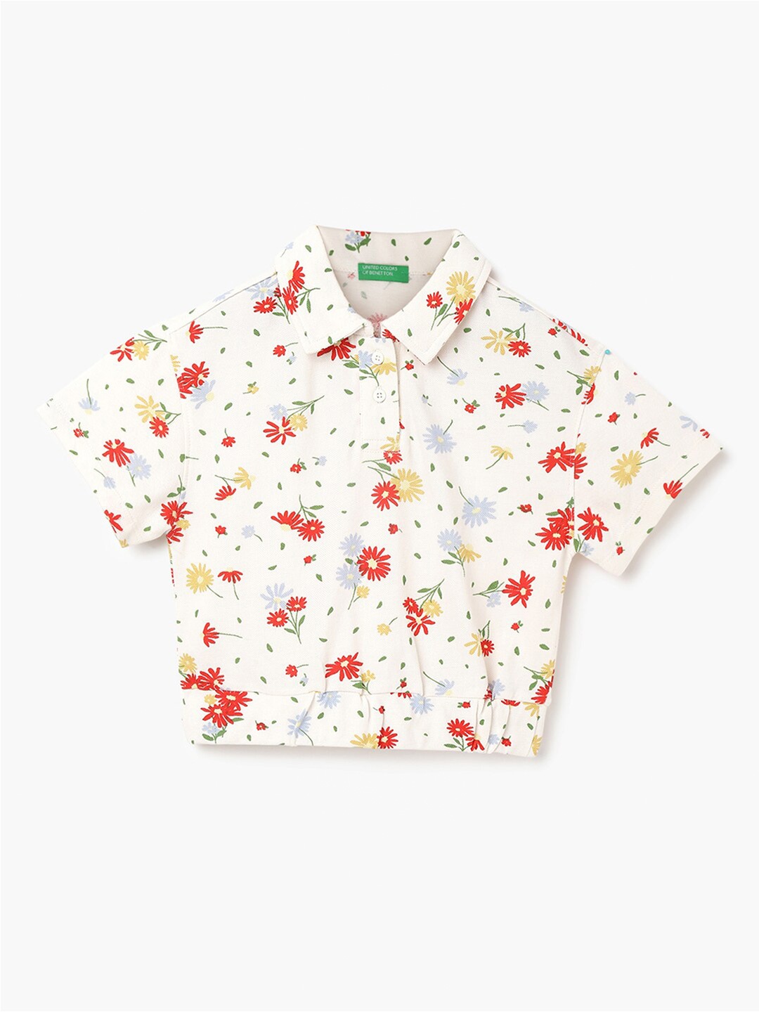 

United Colors of Benetton Floral Print Cotton Shirt Style Top, White