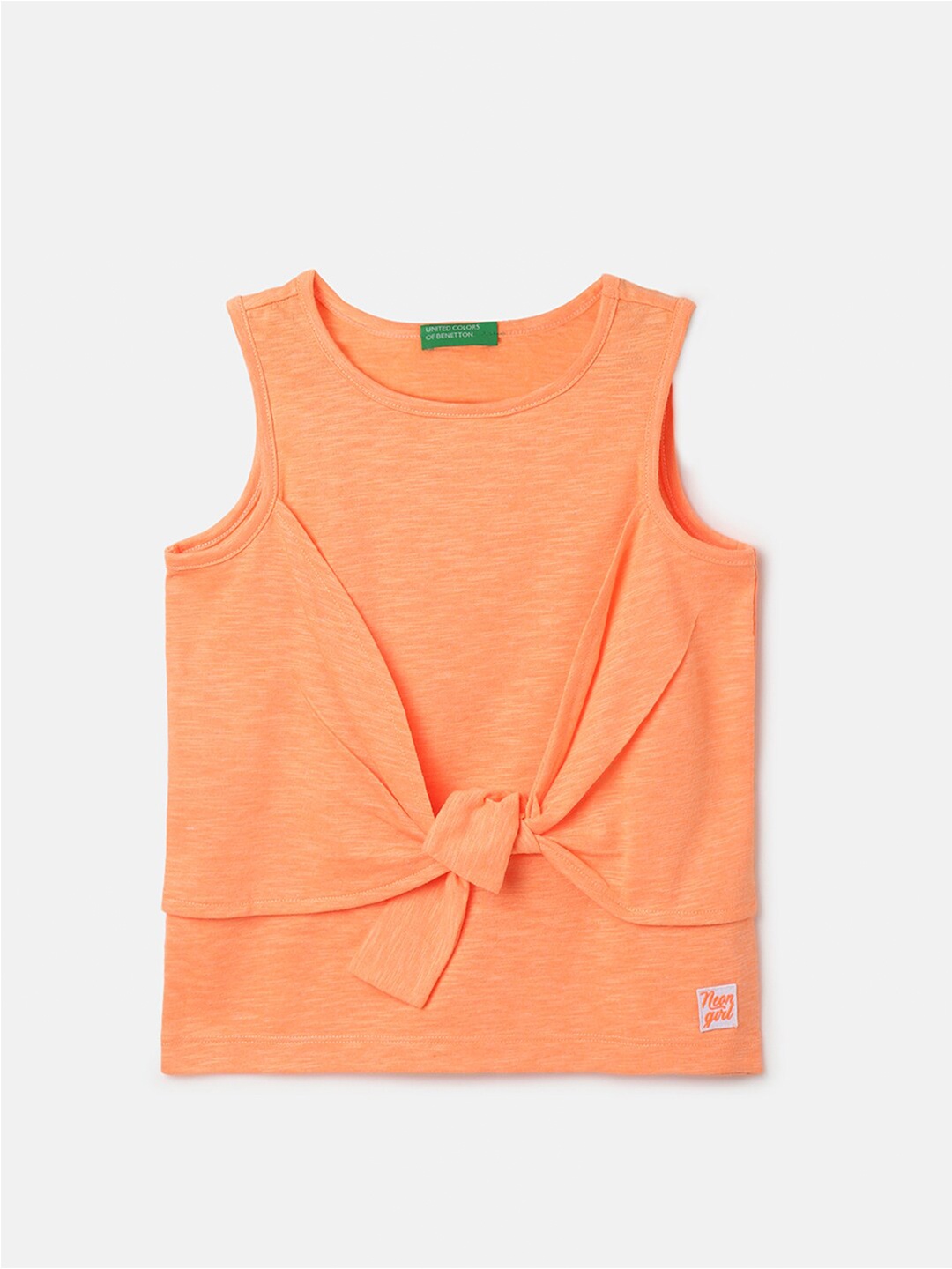 United Colors of Benetton Girls Round Neck Tie-Ups Top, Orange