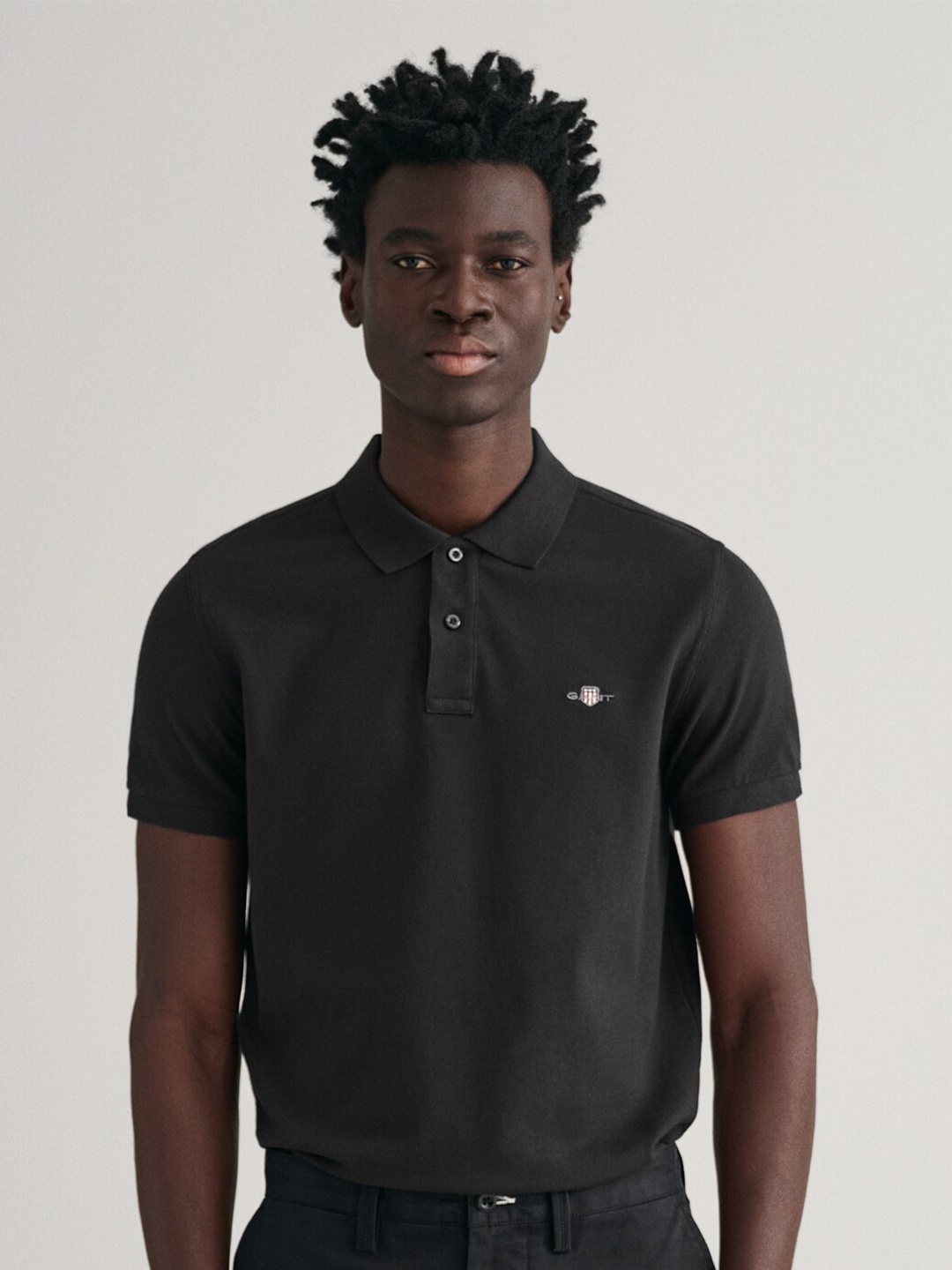 

GANT Solid Polo Neck Slim Fit T-Shirt, Black