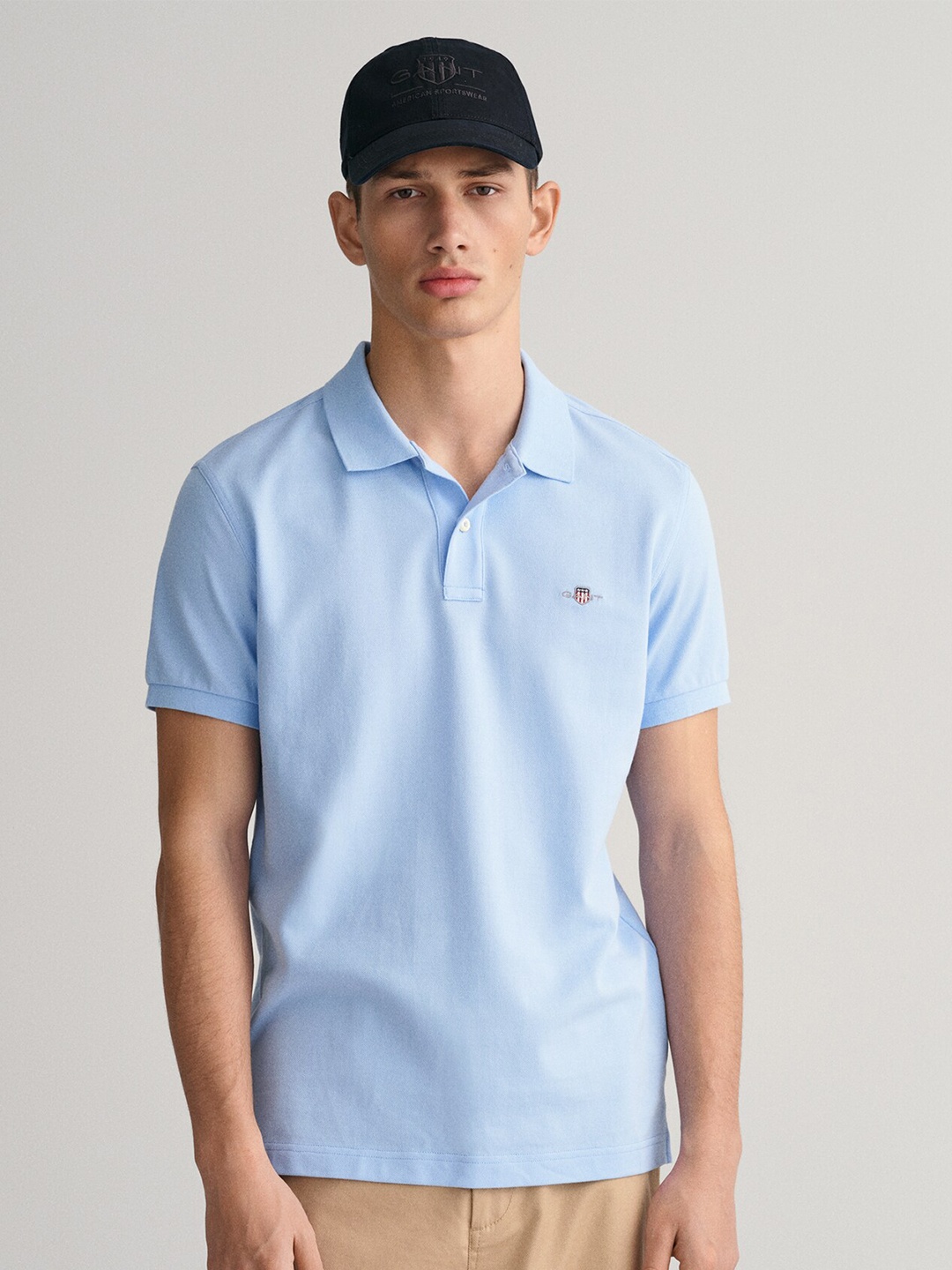 

GANT Solid Polo Neck Slim Fit T-Shirt, Blue