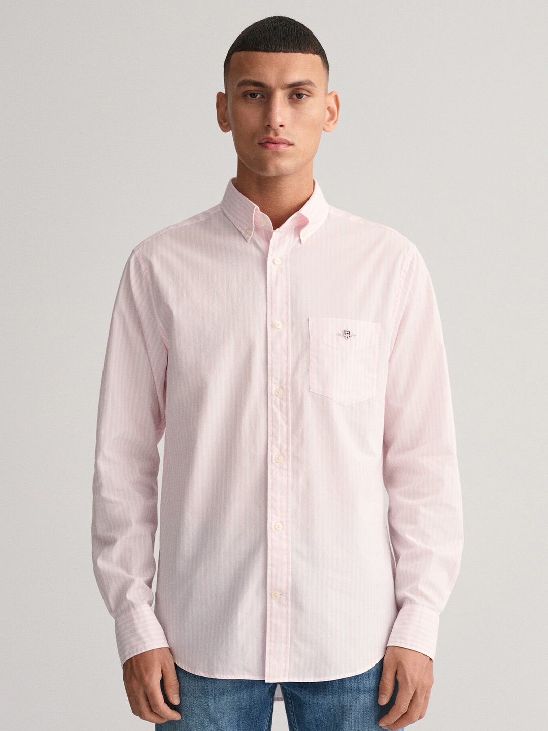 

GANT Striped Button Down Regular Fit Shirt, Pink