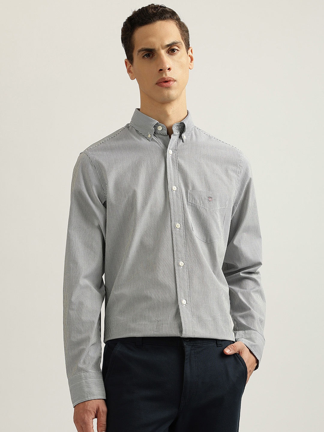 

GANT Striped Button Down Regular Fit Shirt, Black