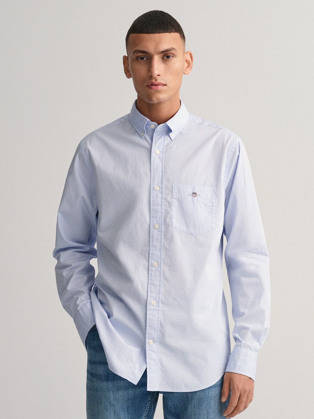 

GANT Solid Button Down Regular Fit Shirt, Blue