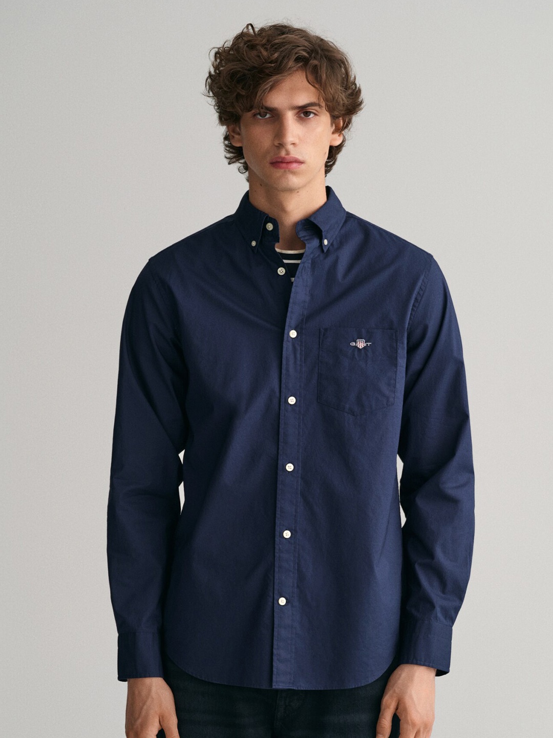 

GANT Solid Button Down Regular Fit Shirt, Navy blue