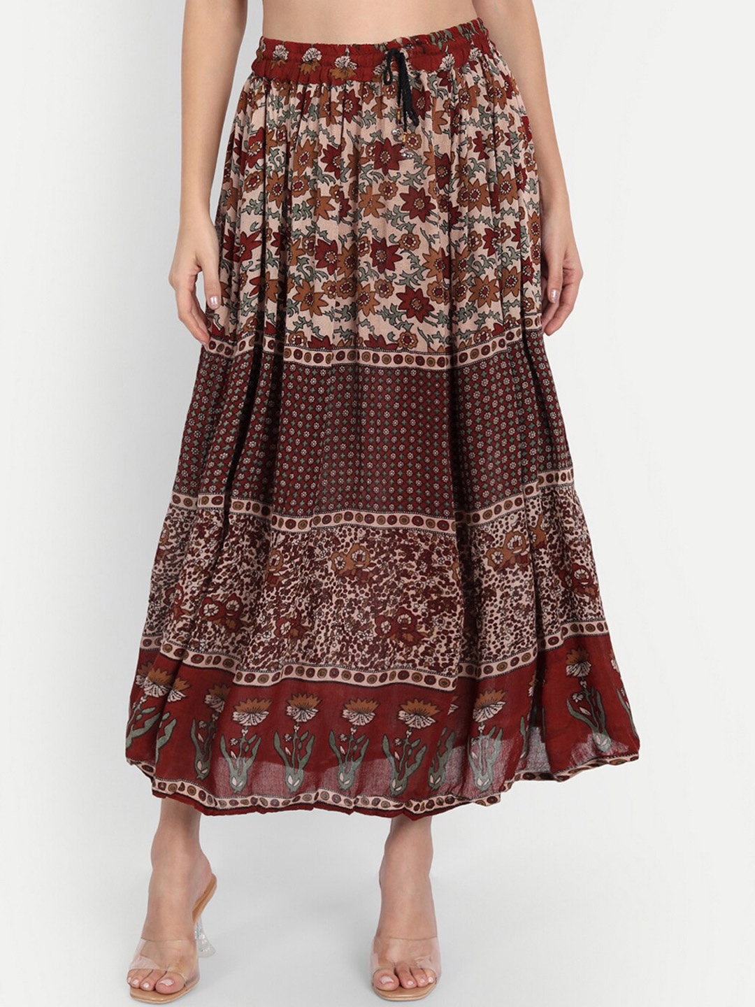 

Indiankala4u Floral Printed Maxi Flared Skirt, Maroon