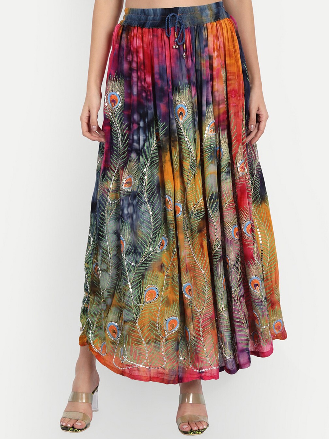 

Indiankala4u Ethnic Motifs Printed Maxi Flared Skirt, Green