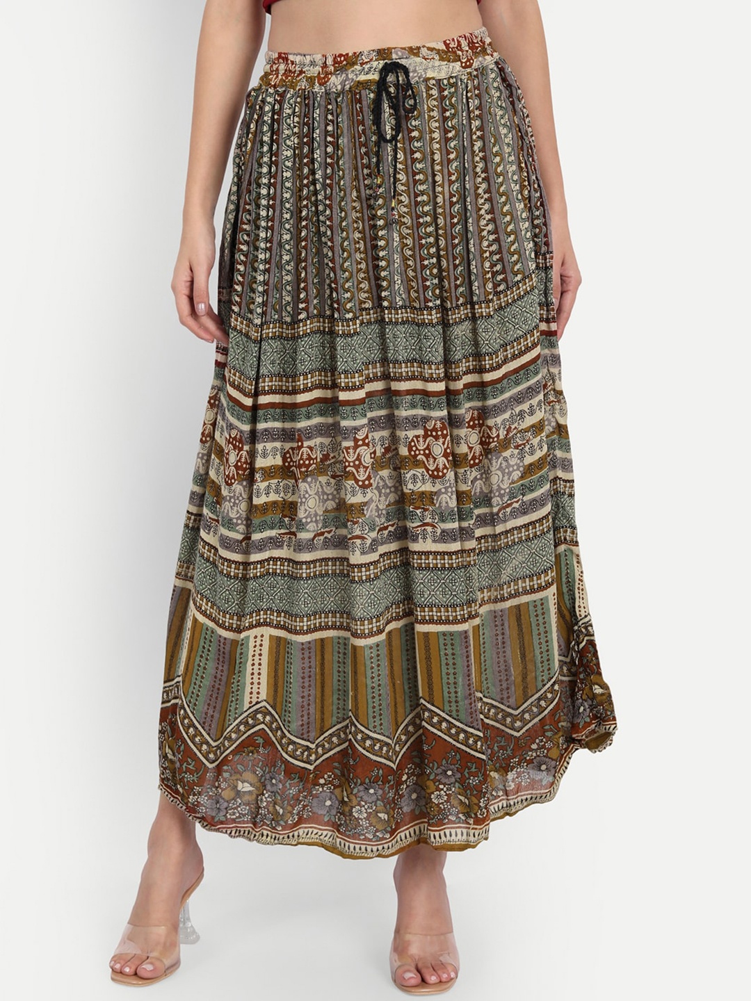 

Indiankala4u Ethnic Motif Printed Maxi Flared Skirt, Brown