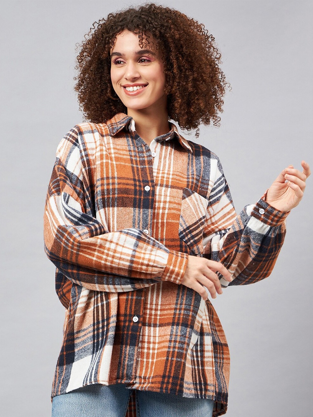 

Orchid Hues Tartan Checked Woollen Casual Shirt, Orange